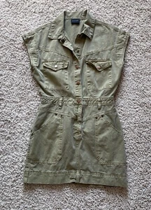 Miou Muse Denim Short Shirt Dress Olive Color Size S/M 100% Cotton - Picture 1 of 7