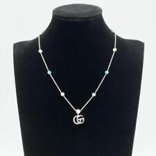 Used Gucci Women Station Necklace Pendant Double G Mother Of Pearl Silver 925