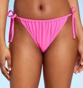 Bikini Swim Bottom Pink Wild Fable Womens Low-Rise High Leg Cheeky Side Tie Sz L - Picture 1 of 3