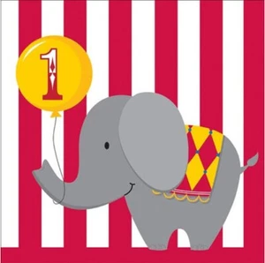CIRCO 1ª PRIMERA fiesta de cumpleaños almuerzo/cena SERVILLETAS DE PAPEL Elefante 16pc 3ply - Imagen 1 de 1