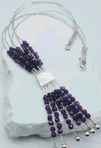 Vintage Sterling Liquid Silver Amethyst Tassel Necklace - Picture 1 of 11