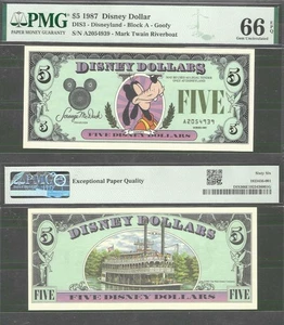 USA Disney Dollar P-Block A - Goofy 5 Dollars 1987 PMG 66 - Bild 1 von 4