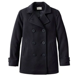 LL Bean Pea Coat Bellandi Classic Lambswool Thinsulate Quilted Blue Sz 14 $280 - Picture 1 of 17