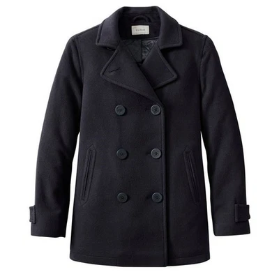 LL Bean Pea Coat Bellandi Classic Lambswool Thinsulate Quilted Blue Sz 14 $280 - Image 1 of 4