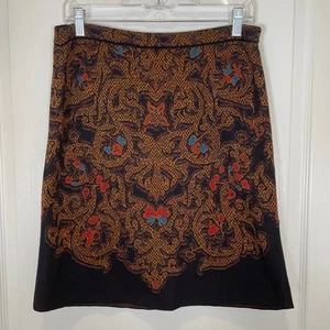 Peruvian Connection Paisley Sweater Skirt Pima Cotton Knit Black Tan Red L - Picture 1 of 4