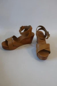 Autentici sandali donna Tory Burch marrone Almita zeppa media tacco legno pelle 9 - Foto 1 di 12