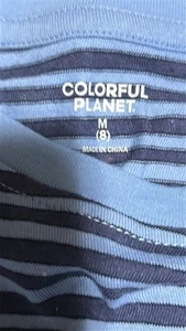 Colorful Planet Oversized Blue Striped Shirt Sleeve Tee Medium (8) NWT - Picture 1 of 6