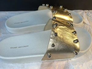Stuart WEITZMAN Gold Studded Pool Slides Size 11 - Picture 1 of 8
