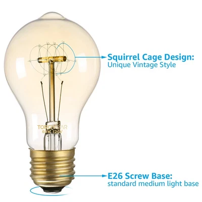 6 Pack Vintage Edison Bulb, Dimmable 60W A19 Antique Filament Bulb, 4 bulbs - Image 1 of 4