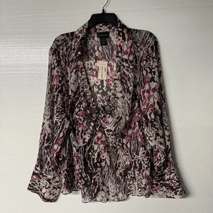Lane Bryant Blouse Women 22/24 Purple Deep V Neck Floral Fairy Sheer Long Sleeve - Picture 1 of 9