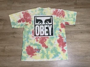 Vintage Obey Herren Gr. M Oversized Tie Dye Front Back AOP Y2K Tee T-Shirt - Bild 1 von 9