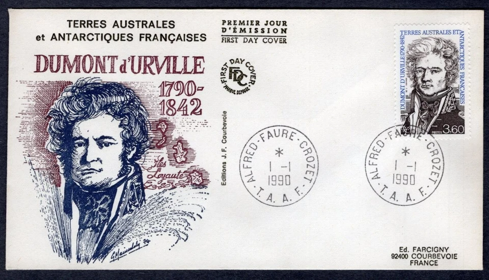 DUMONT D'URVILLE EXPLORER 1990 FRENCH ANTARCTICA FSAT FDC - Image 1 of 1