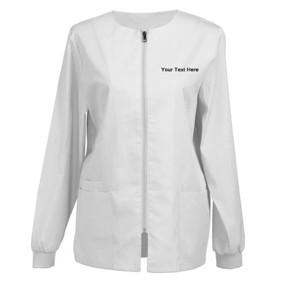 Personalized Embroidered Women’s Scrub Jacket, Zip Front Warm-Up Workwear — Add - Image 1 of 4
