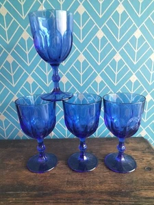 Set 4 calici bicchieri da vino blu cobalto vintage - Foto 1 di 4