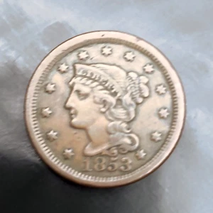 Moneda de 1 centavo grande cabello trenzado 1853 Philadelphia Mint XF EF extra fina💰 - Imagen 1 de 6
