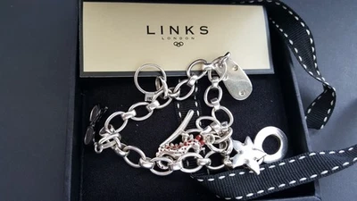 LADIES STERLING SILVER 925 LINKS OF LONDON CHARM BRACELET + CHARMS  24.5g - Image 1 of 4