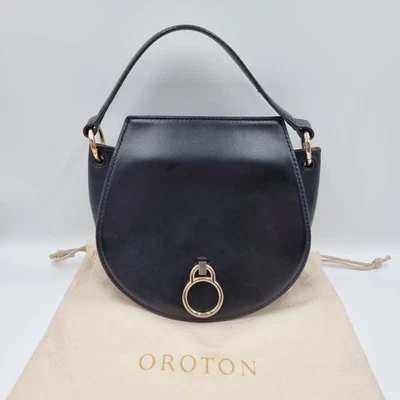 Oroton Roam Black Genuine Leather Mini Saddle Shoulder Crossbody Bag Purse - Image 1 of 4