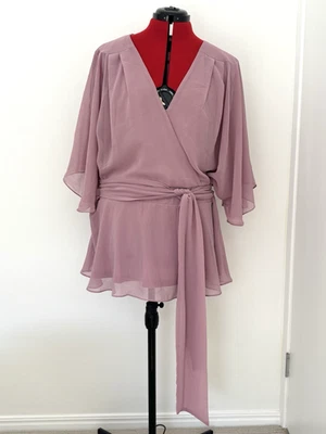 Blusa City Chic feminina tamanho XL rosa decote em V cinto manga esvoaçante festa de casamento - Imagem 1 de 4