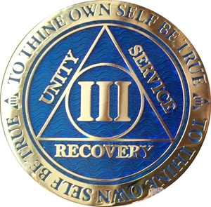 3 Años AA Medallón Reflex Azul Oro Sobriedad Chip III - Imagen 1 de 6