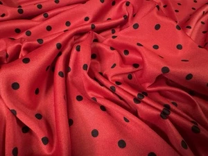 Single Jersey Fashion Fabric, Per Metre - Ladybug Spot Print - Red & Black - Picture 1 of 3