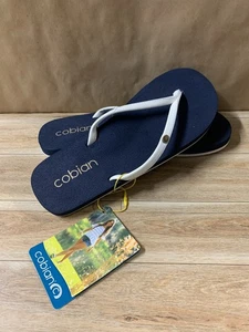 Cobian Nias Bounce Sandals Flip Flops Thongs Women 7 White Beach Surf Blue - Picture 1 of 9