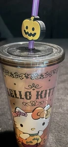 New Hello Kitty Halloween Pumpkins Black & Orange Tumbler Cup Purple Straw - Picture 1 of 2