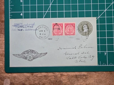 1930 First Flight Cover San Diego to Salt Lake City AAMC AM-33 Postmaster Signed - Image 1 of 4