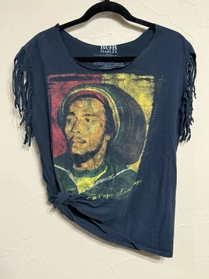 Bob Marley Original Design DIY Black Tshirt Size M, Fringe Sleeves, Tie Side - Image 1 of 4