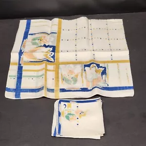 Quadratische Polyester-Tischdecke 34"" x 34"" & 4 passende 12"" Servietten Tulpen Marineblaurand - Bild 1 von 11
