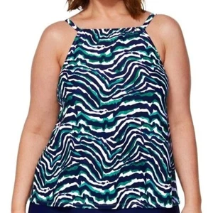 Island Escape High Neck Cali Zebra-Print Tankini Top Underwire Green Navy 16 - Picture 1 of 6