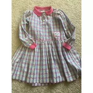 Vintage EE. UU. OSHKOSH NIÑAS MANGA LARGA VESTIDO A CUADROS 5 PÚRPURA ROSA ALGODÓN BOTÓN - Imagen 1 de 7