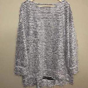Jones New York Sweater Women 2X Gray Black White Lightweight Fuzzy Pullover - Picture 1 of 8