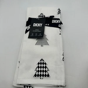 PAQUETE DE 2 TOALLAS DE COCINA DKNY ÁRBOLES NEGRAS BLANCAS 100% ALGODÓN 18 X 28 NUEVAS CON ETIQUETAS - Imagen 1 de 6