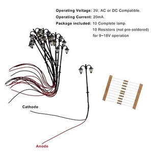 LYM19 10pcs Model Railway Warm Two-leds 1:160 Lamps Street Lights N Scale 1.85In - Picture 1 of 5