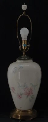 Vintage Lenox Floral Roses Large Table Lamp with finial - Image 1 of 4