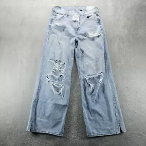 American Eagle Jeans Womens 8 Blue Baggy Wide Leg Dreamy Drape Ripped Denim - Picture 1 of 15