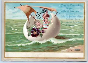Cáscara de huevo agrietada en relieve de la década de 1880 como velero*saludos de pascua victoriana - Imagen 1 de 2