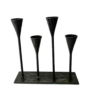 Pottery Barn Petaluma Candleholder Black Hammered Cast Iron for Taper or Votives - Image 1 of 4