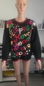 Vintage Tiara Internacional Size L Women Happy New Year Sweater 01-01-2000 Read - Picture 1 of 19