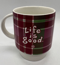 LIFE IS GOOD Christmas Plaid Stackable Coffee mug christmas holiday 2425