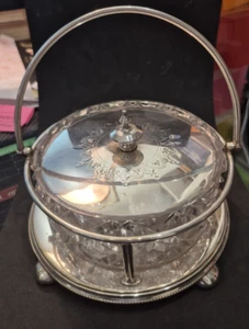 Antique Victorian cut glass butter dish silver plate cradle Cooper Brothers 1127 - Picture 1 of 12