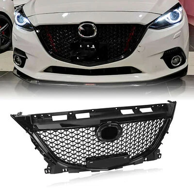 Front Upper Grille Honeycomb Style For Mazda 3 Axela 2014 2015-2016 Glossy Black - Изображение 1 из 4