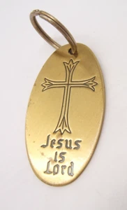 VINTAGE GROSSER MASSIVER MESSING SCHLÜSSELANHÄNGER JESUS IST HERR - Bild 1 von 2