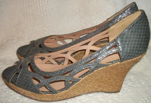 Size 10 Unbranded gray 4"  wedge heel open toe slide on sandal shoes - Picture 1 of 4
