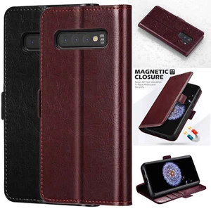 Funda tipo billetera de cuero abatible a prueba de golpes para teléfono Samsung Galaxy S10/S10+/S10e - Imagen 1 de 24
