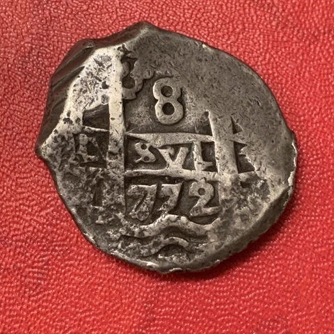 Bolivia Potosí 8 Reales 1772 Silver Cob Coin Macuquina Shipwreck? 26.80g Cover