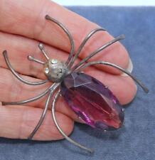 ANTIQUE DECO STERLING SILVER AMETHYST GLASS BELLY SPIDER BROOCH 2.25" LOT ME8