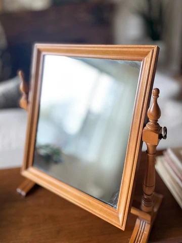 Vintage Antique Wood Table Top Gentleman’s Adjustable Shaving Mirror Cover