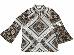 Fever Women’s Long Sleeve Black Diamond Blouse Top Shirt Boho NWT - Picture 1 of 9