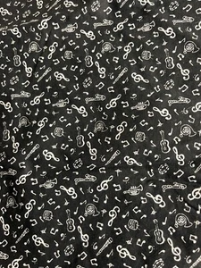New 2/3 Yard Black and White Music Notes Cotton Fabric 24" x 26" Sewing Quilting - Picture 1 of 2